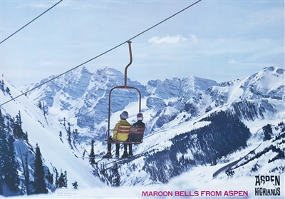 1970s Aspen Highlands Maroon Bells Original Ski Poster