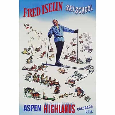 Aspen Highlands Fred Iselin Ski Poster
