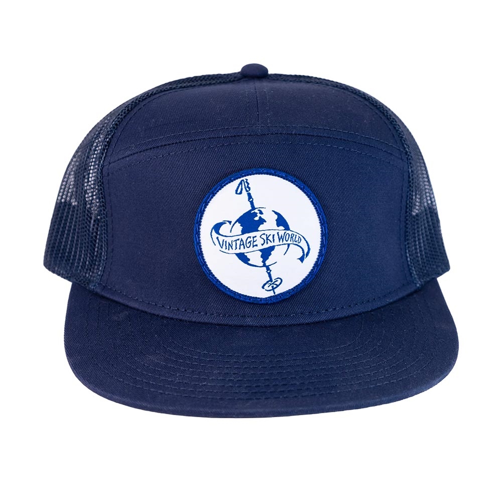 Vintage Ski World Flat Brim Ball Cap with Patch, One Size Fits All