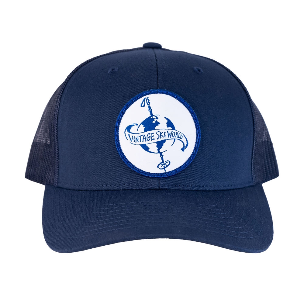 Vintage Ski World Flat Brim Ball Cap with Patch, One Size Fits All
