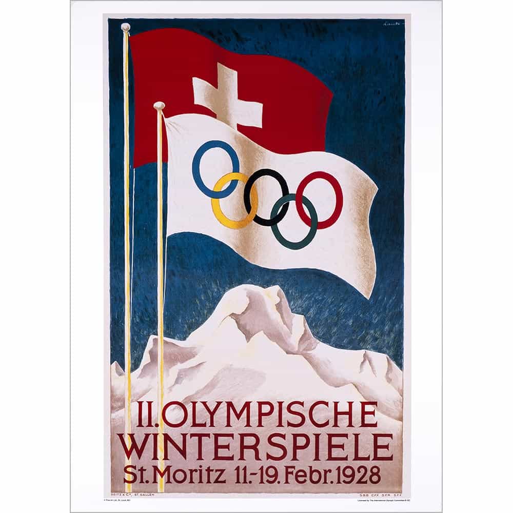 1928 St. Moritz Winter Olympics Vintage Ski Lodge Decor Poster