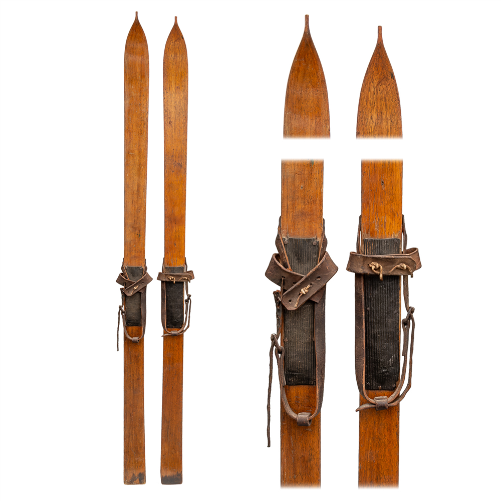 1900's Norwegian Jumping Skis with mortise and Leather Bindings